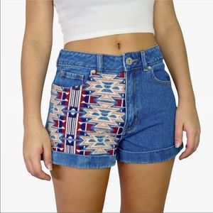 Bullhead 5 High Rise Aztec embroidered denim Mom Shorts